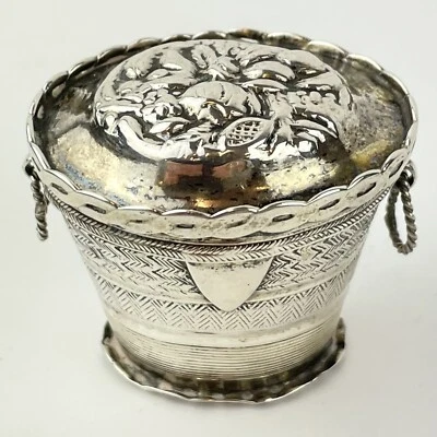 Antique Dutch Solid Silver Basket Form Vinaigrette 3.5cm 19th Century - Image 1 of 4