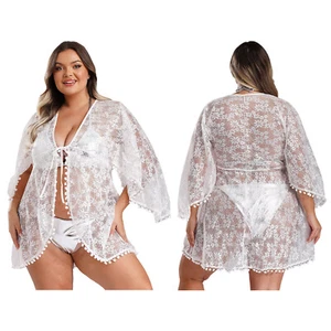 US Women Bolero Loose Coat 3/4 Sleeve Cardigan Beach Shrug See Through Crop Top - Bild 1 von 21