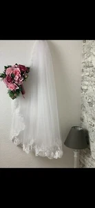 Brautschleier , feiner Tüll kurz , bis zur Hüfte Hochzeit Weiß mit feiner Spitze - Bild 1 von 1