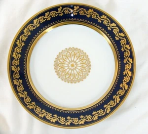 DELVAUX Paris Cabinet Plate 9.5" Limoges Gold Grape Vines Cobalt Blue - Picture 1 of 5