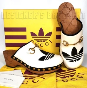 GUCCI x Adidas 36.5EU- 6.5US white Leather Trefoil logo GG platform Clogs shoes - Picture 1 of 11