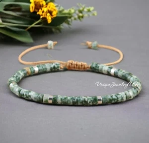 Green Jasper natural stone bead Bracelet, Adjustable High Quality, Minimalist - Picture 1 of 1