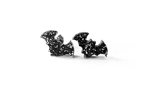 Bat Ear Studs Earrings In Glitter Acrylic 316L Surgical Steel Post & Back - Picture 1 of 11