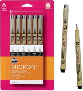 Pigma Micron Fineliner Pens Archival Black Ink Pens Pens For Writing Or Drawing - Picture 1 of 12