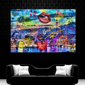LEINWAND BILDER XXL ABSTRAKT DORTMUND SKYLINE GRAFFITI POP ART WAND POSTER - Bild 1 von 5