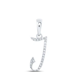 10kt White Gold Womens Round Diamond J Initial Letter Pendant 1/20 Cttw - Picture 1 of 1
