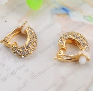 PENDIENTES HUGGIE CLIP ON CRISTAL AUSTRIACO 1,6 cm tono dorado PENDIENTES OREJAS NO PERFORADAS clips - Imagen 1 de 3