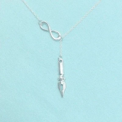 Writer's Calligraphy Pen Antique Silver Hand Crafted 18" Lariat Style Y Necklace - Image 1 of 3