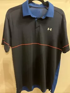 Under Armour Polo Shirt Mens Size L Blue Striped Loose Golf HeatGear Dell # - Picture 1 of 3