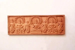 Buddha Statue Wall Panel Lintel Vintage Home Garden Decor Wooden Carving Antique - Picture 1 of 6