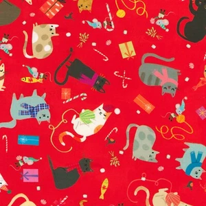 Tela Feline Drive JINGLE PALS Cat Toss Fresa Roja Vendida por Yarda - Imagen 1 de 7