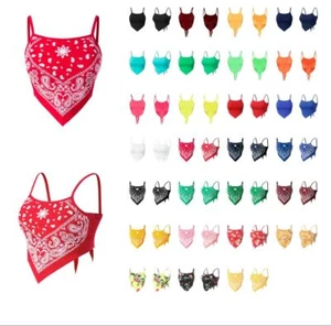 MixMatchy dehnbar asymmetrisch Bindeknopf hinten offen Bandana/Blumendruck bauchfreies Oberteil - Bild 1 von 19