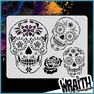 Calaveras de azúcar #1 - Plantilla de plantilla de aerógrafo reutilizable - Imagen 1 de 4