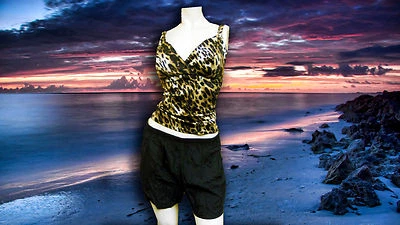 NUEVO CON ETIQUETAS LONGITUDE MUJER TRAJE DE BAÑO Big Cat 2 piezas CONJUNTO CORTO DE NATACIÓN TANKINI talla -Mediano Foto 1 de 4