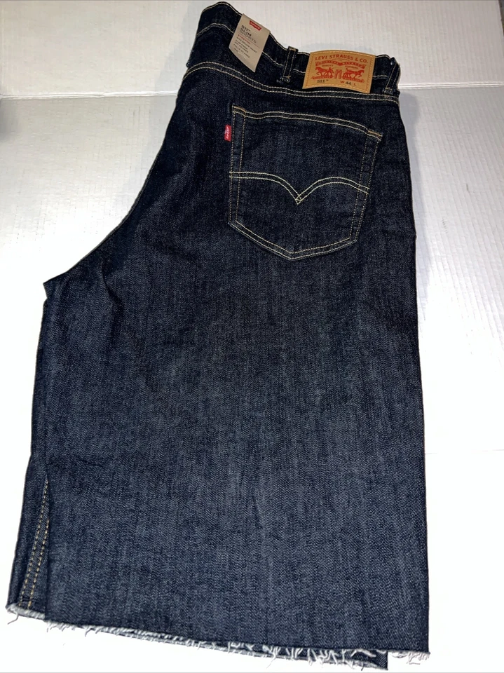 Levis 511 Slim Men's 50" Black Denim Jean Shorts Unhemmed -