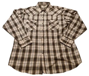Ely Cattleman Men's XL Brown Plaid Pearl Snap Long Sleeve Cowboy Western Shirt - Picture 1 of 14