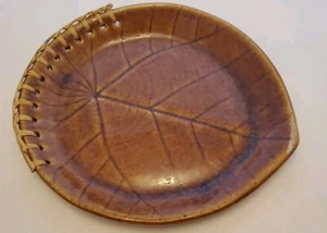 Ceramic and wicker leaf shape serving dish 9" X 7.5" Brown Ceramic Leaf Plate. - Picture 1 of 6