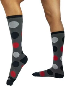 Polkadot Compression Socks(12-15 mm/Hg) Anti-Fatigue, Black, Grey and Red  - Picture 1 of 9