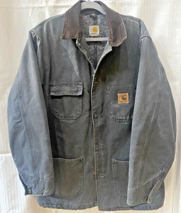 Vtg Carhartt Jacket Blanket Lined Gray Brass Buttons Corduroy Collar Sz XL 48 - Picture 1 of 9