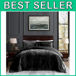 Luxury Oversized King Comforter, Black Velvet, 3pc Set - Picture 1 of 8