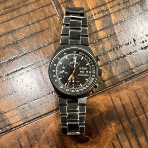 LeJour Chronograph Ref. 7000 Black PVD 1980s Vintage Mens Watch Valjoux 7750 - Picture 1 of 20