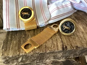 Vintage Mod Cufflinks Detachable Wrap Around Straps Goat Aries Zodiac Sign - Picture 1 of 8