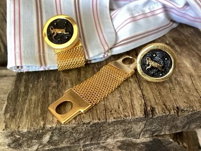 Vintage Mod Cufflinks Detachable Wrap Around Straps Goat Aries Zodiac Sign - Image 1 of 4