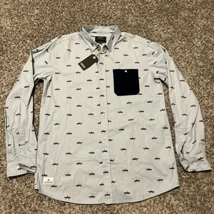 Camicia uomo manica lunga WESC blu con bottoni stampa all over taglia XL nuova con etichetta - Foto 1 di 11
