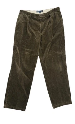 Vintage Polo Ralph Lauren Men's 38x30 Green Heavy Corduroy Andrew Pant Flat 90s - Image 1 of 4