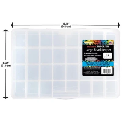 The Beadery - 32 Comp Large Bead Keeper Box - Clear Plastic - 2176