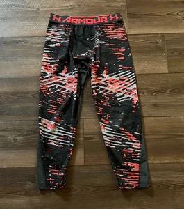 Under Armour YLG Pants Boys Gray Orange Fitted HeatGear Tights Base Layer - Picture 1 of 6