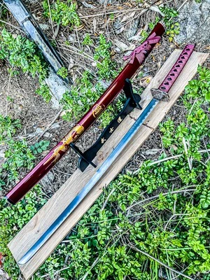 DAMASKERUS 40" Ninja Japanese Katana Samurai Sword with Stand Carbon Steel Blade Bushido -