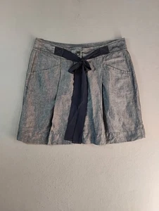 Ann Taylor Loft Womens Skirt 6 Blue Belted Flat Front Pocket Linen Blend Casual - Picture 1 of 10