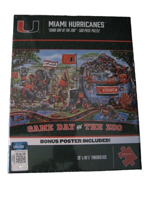 MIAMI HURRICANES GAME DAY AT THE ZOO -500 PIECE PUZZLE BONUS POSTER INCLUDED NEW - Image 1 of 4
