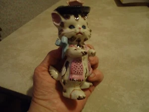 Vintage Napco Lefton Kitten Cat Anthropomorphic Wearing Hat Pink Scarf - Picture 1 of 7