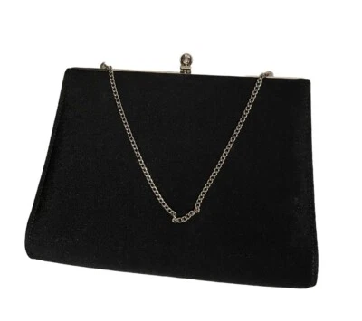 Monedero clutch vintage negro con asa opcional, bolso de noche, cierre inclinable  Foto 1 de 4