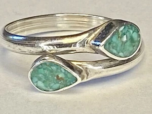 Vintage Sterling Silver Southwest Style Tourquoise Chip Inlay Wrap Ring Size 6.5 - Picture 1 of 12