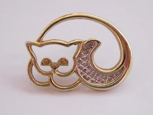 Vintage goldfarbene liegende Katze mit klaren Steinen Pin - Bild 1 von 2