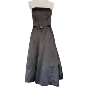 Vestido formal Michaelangelo negro satinado sin tirantes con cinturón largo línea A talla 8 - Imagen 1 de 13