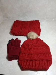 GREAT GIFT!! WOMENS/GIRLS THICK KNIT HAT,SCARF, TOUCHSCREEN GLOVES SET-NEW - Picture 1 of 5