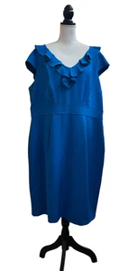 SANDRA DARREN Women's Plus V Neck Ruffle Empire Waist Dress - Blue, Size 18W - Picture 1 of 5