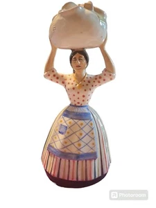 Vintage MAJOLICA Ceramic Woman Vase Portugal  And Signed F. Subtil - Picture 1 of 8