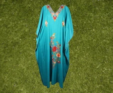 Womens Kaftan Maxi Dress, Summer Blue Housedress, Beach Cover Up, Lounger L-2XL