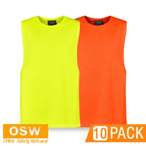 10 x Mens His Vis Yellow Orange Lightweight MODERN Sleeveless Work Tees Singlets - Picture 1 of 8