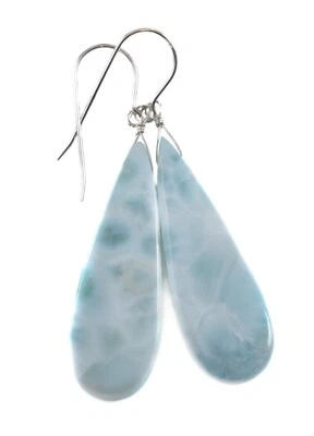 Larimar Earrings Smooth Long Simple Teardrops 14k Yellow Gold Sterling 2 Inch - Image 1 of 4