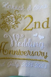 2nd Anniversary Cotton Linen Embroidered T. Towel 1st, 2nd, in box FREE UK POST - Picture 1 of 15