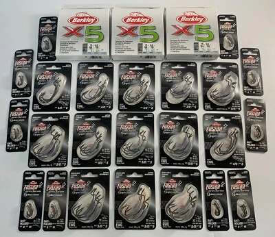 LOTE DE 26 ANZUELOS DE PESCA BERKLEY FUSIÓN DIFERENTES Y SOPORTE DE CEBO DE LÍNEA TRENZADA X5 (1) Foto 1 de 4