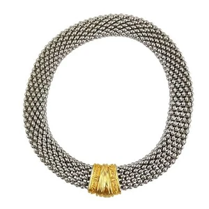 Collana maglia vintage larga tono argento con chiusura magnetica decorativa tono oro - Foto 1 di 7