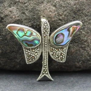 STERLING SILVER MARCASITE and ABALONE SHELL BROOCH FREE FAST SHIPPING!! - Picture 1 of 5