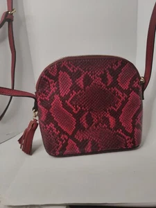 Leather Snakeskin Red And Black Print Cross Body Bag - Picture 1 of 9